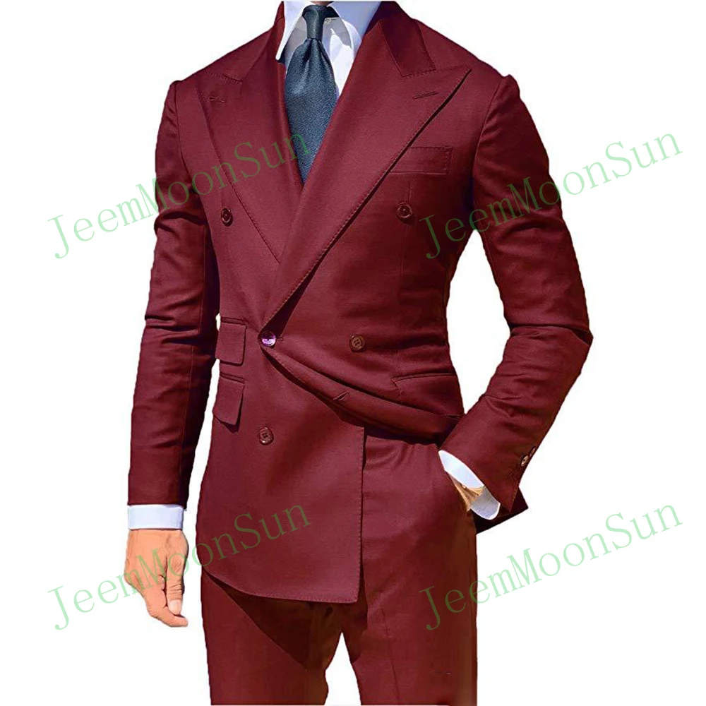 Tailor Made Grey Men Suits Peak Lapel  Men Blazer Two Piece Jacket Black Pants Slim Fit Groom Wedding Tuxedos Costume Homme