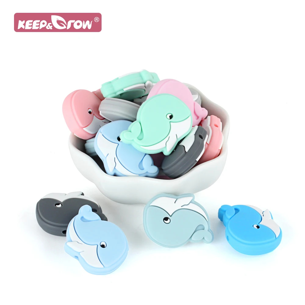 

10Pcs Baby Silicone Whale Beads Food Grade Teether Wholesale Infant Oral Care Rodent Molar DIY Pacifier Chain Products Beads