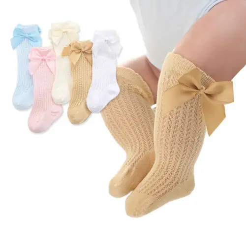 

2020 Baby Infants Kids Toddlers Girls Boys Knee High Sockings Tights Leg Warmer Ribbon Bow Solid Cotton Stretch Cute Lovely 0-3Y