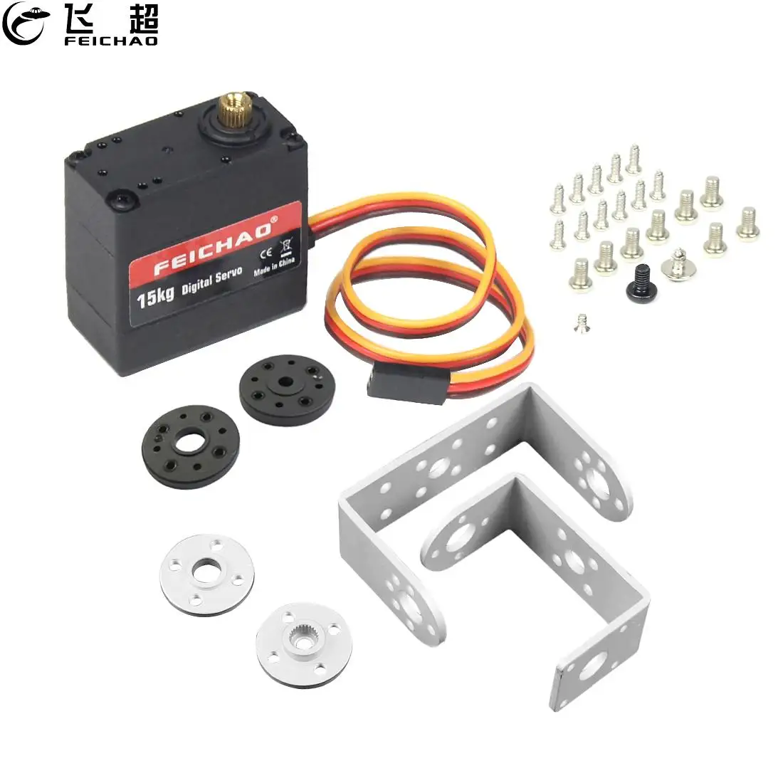 FEICHAO 로봇 서보 듀얼 액슬 메탈 기어 디지털 서보 모터, DIY 우수한 서보, 15KG, 180 270/360 도, 6.0-7.4V