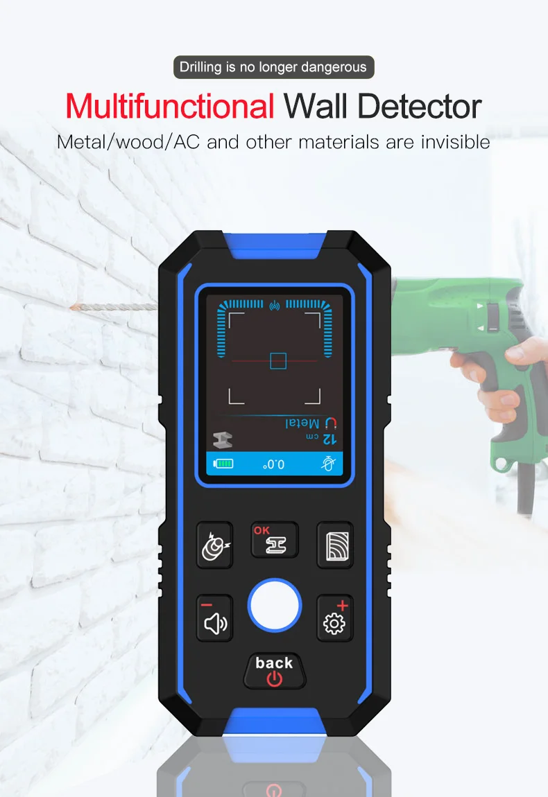 Noyafa NF-518 Metall detektor hinter leuchtet schwarz AC Holz Bolzen Finder Kabel Drähte Tiefe Tracker underground Wand scanner LCD HD-Display – Detail 2