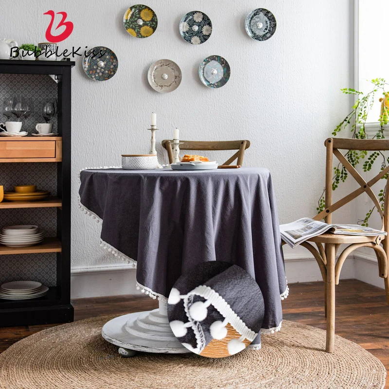

Bubble Kiss Solid Color Round Table Cloth Cotton Elegant Hotel Party Wedding Decoration Tablecloth Dining Coffee Table Cover