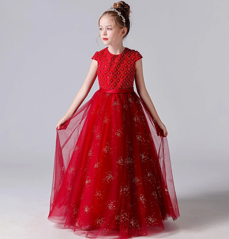 Dideyttawl, vestidos de niña de flores rojas personalizados para Navidad, vestido juvenil, vestidos de princesa brillantes para niña, concierto de desfile de boda