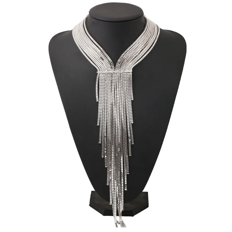 Bohemian Maxi Long Chains Tassel Big Chunky Statement Necklace For Women Vintage Collar Necklace Gold Silver Color Jewelry