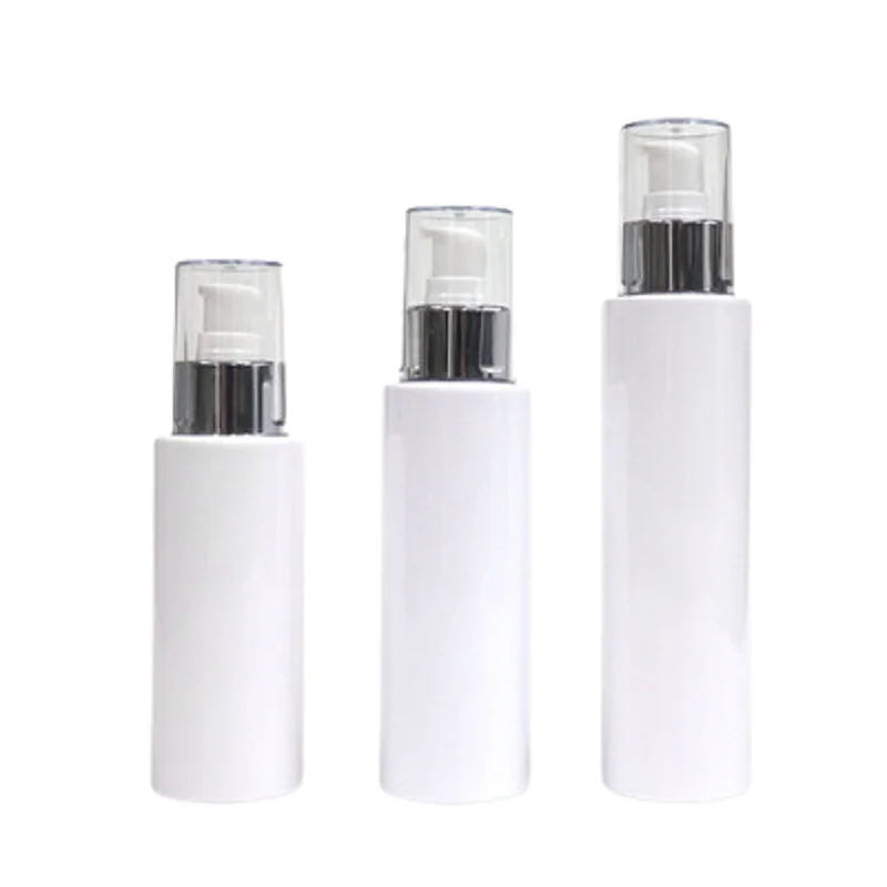 

20pcs Empty Plastic Flat Shoulder White Bottle 100ML 120ML 150ML Lotion Pump With A Cover Portable Cosmetic Packaging Container