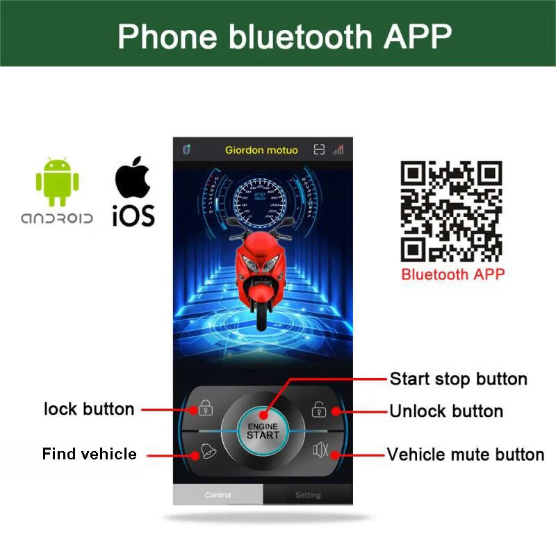 Motorcycle Burglar Alarm Smart Phone APP Control Remote Start Up Lock Unlock Vibration Warning Anti-theft