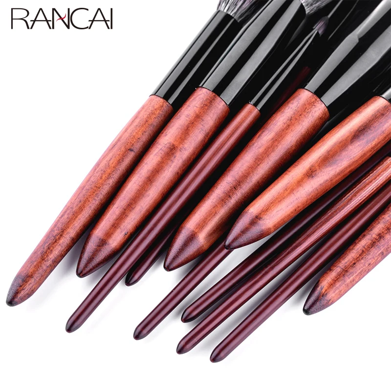 RANCAI 12pcs High Quality Makeup Brushes Set Foundation Powder Blush Eyeshadow Sponge Brush Soft Wool Fiber Hair Cosmetic Tools