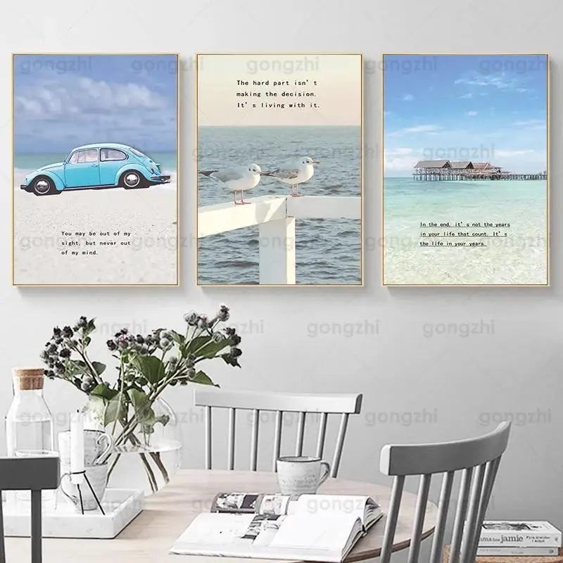 

Nordic Canvas Painting Blue Sea View Saloon Living Room Bedroom Dining Room Wall Decor Printing High-Definition Modern Poster