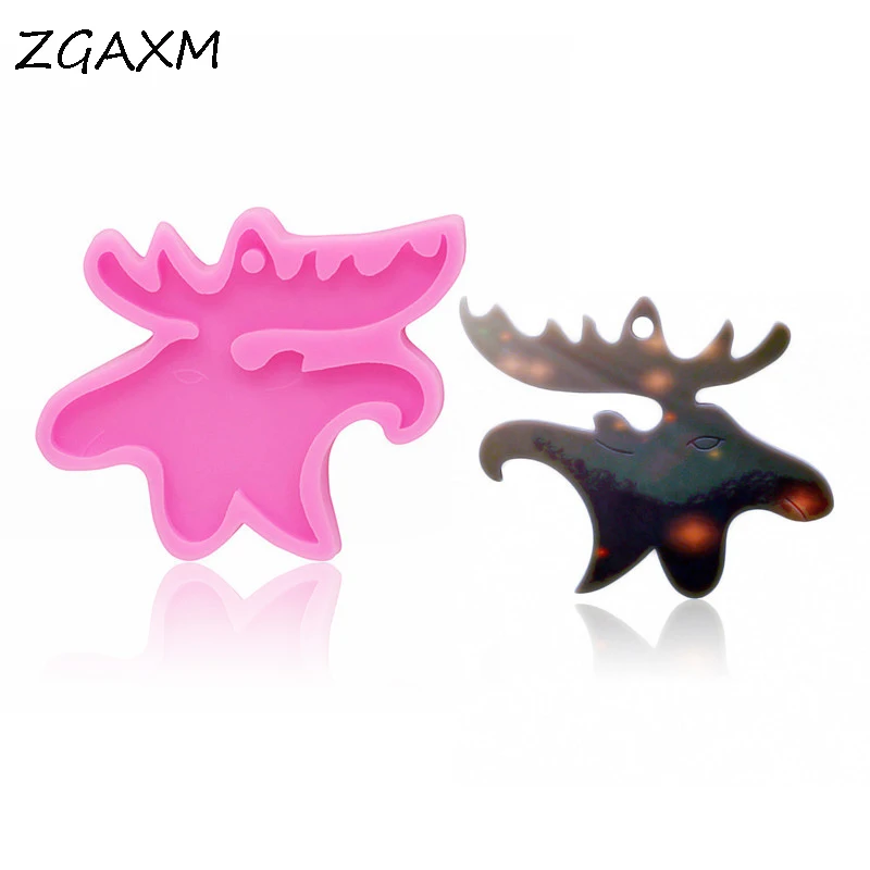 

LM1003 ShinyReindeer head keychain epoxy resin silicone mould Pendant jewelry making handmade molds Kitchen baking cake tool