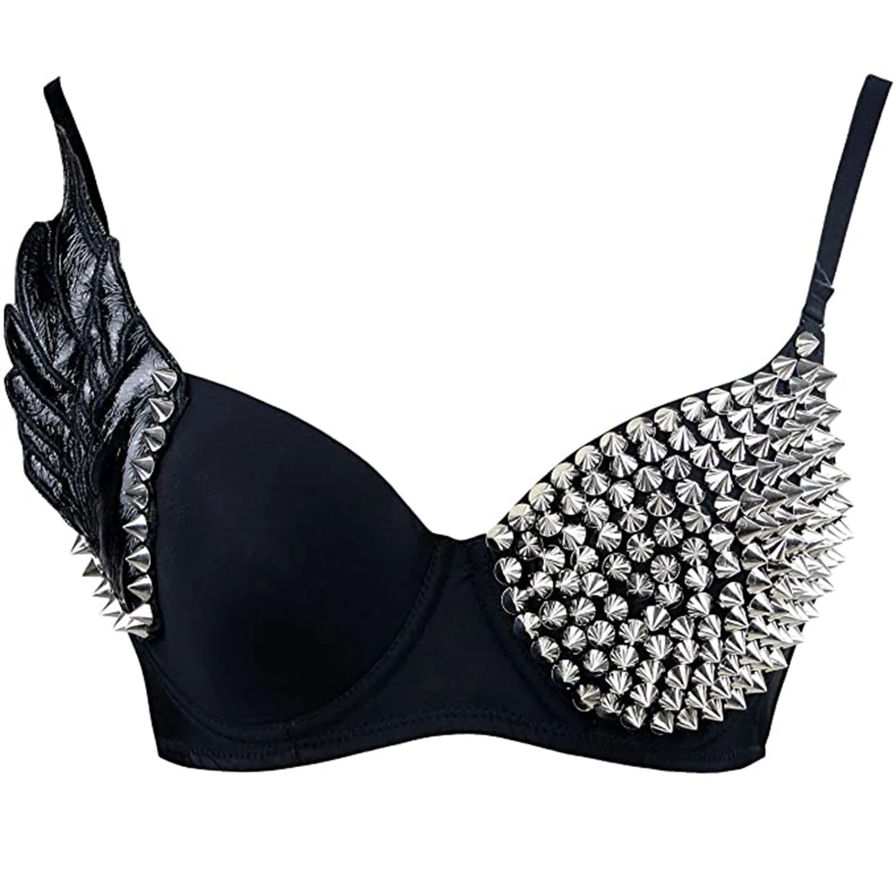 Seksowna bielizna bawełniana metaliczna Spike z ćwiekami nitami biustonosz Push Up wąwóz Steampunk biustonosze dla kobiet modna bielizna Burlesque biustonosz