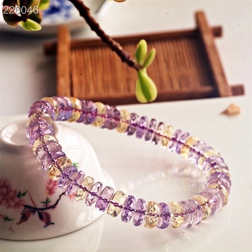 Natural Purple Yellow Ametrine Bracelet Clear Cut Abacus Beads Women Men 9.2mm Charms Crystal Jewelry AAAAA