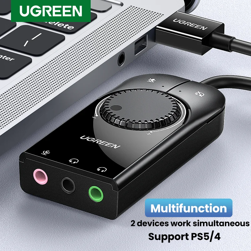 

USB-звуковая карта UGREEN, внешняя звуковая карта 3,5 мм для ноутбука PS5/4, гарнитура, USB-звуковая карта