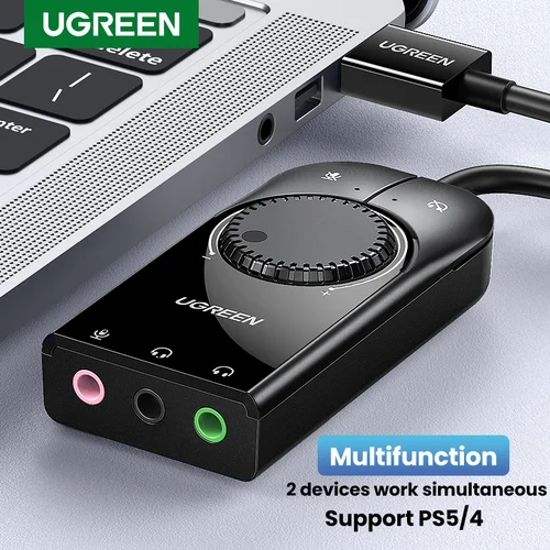 UGREEN-tarjeta de sonido USB, interfaz de Audio externa de 3,5mm, adaptador de micrófono para ordenador portátil, PS5/4, auriculares, tarjeta de sonido USB