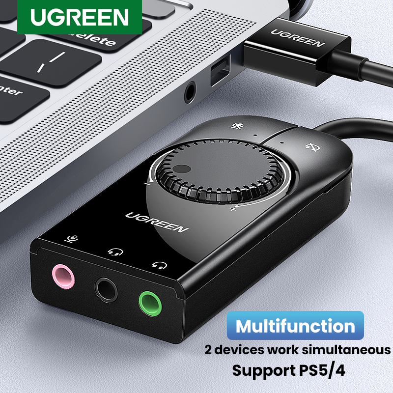  UGREEN USB Sound Card Audio Interface External 3.5mm Microphone Audio Adapter Soundcard for Laptop PS5/4 Headset USB Sound Card 