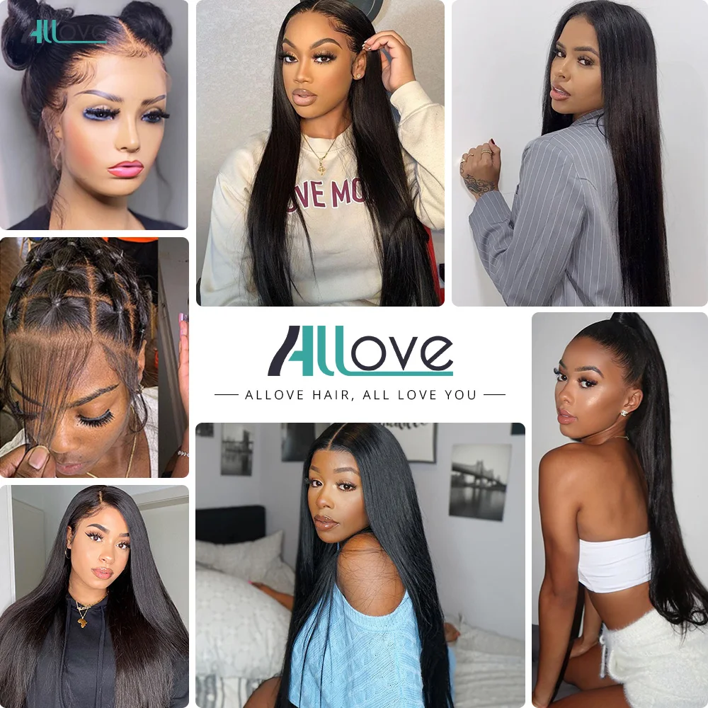 Allove 360  Lace Frontal Wig Pre Plucked Bone Straight Lace Front Wig Human Hair Brazilian Remy Hair Wigs For Women