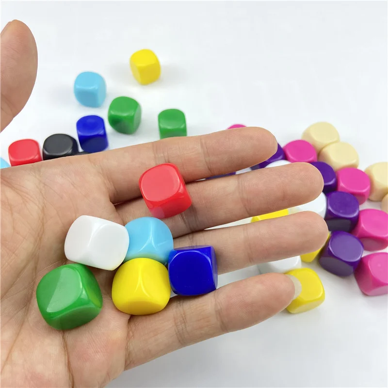 100/200Pcs/Lot 16mm Dice Rounded Corner Boardgame Acrylic Hexahedron Blank Dice Write Color Free Creativity Interesting DIY Dice