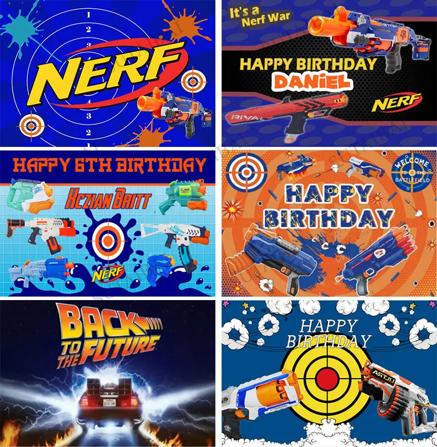 NERF Gun Photography Backdrop Kids Birthday Party Background Blue Toy Bullseye Polyester Vinyl Photo Studios Props