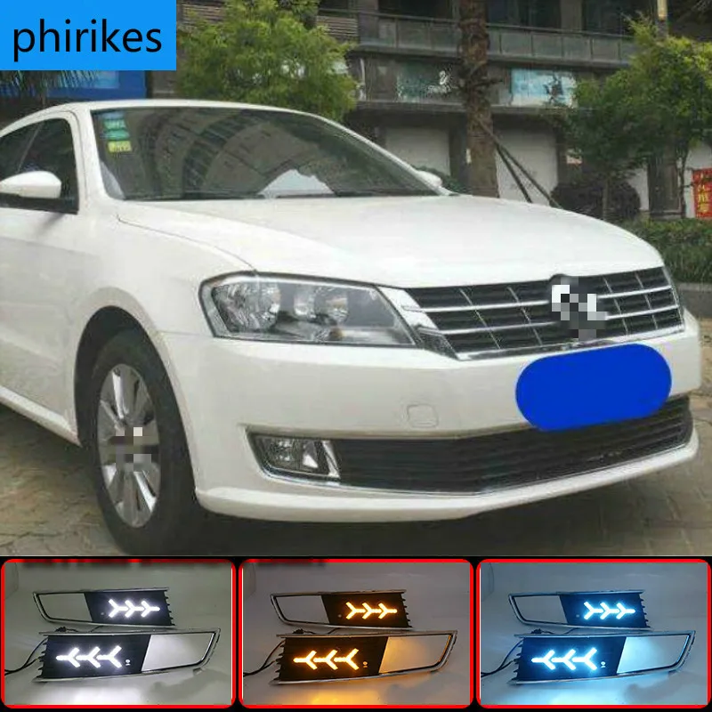 1 Pair LED DRL Daytime Running Light For Volkswagen VW Lavida 2013 2014 with Yellow Trun Signal Light Blue Night Lamp