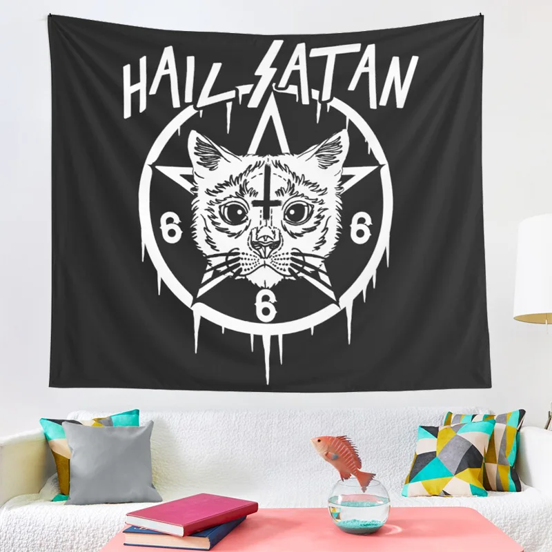 Witchcraft Cat Tapestry Wall Hanging Tapestries Mysterious Divination Baphomet Occult Home Wall Black Cool Decor Cat Coven