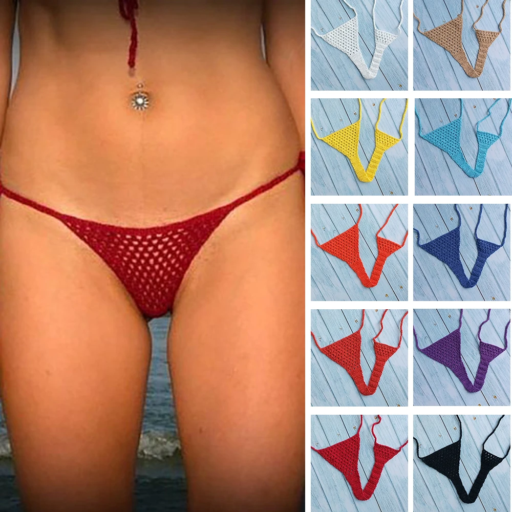 Women's Super Mini Micro G-strings Thongs Red Sexy Bikini Bottom Crochet Brazilian Side String Tie Thong