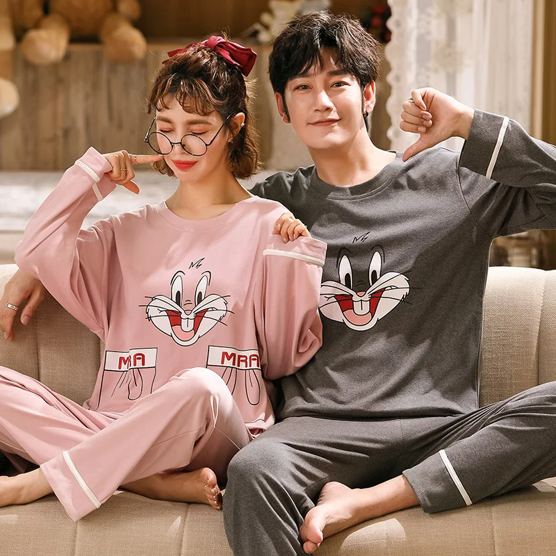 Foply Couple Pajamas Set 100% Cotton Homewear Fresh Style Long Sleeve Sleepwear New Autumn Pj Set For Lover Pijamas Mujer Suit