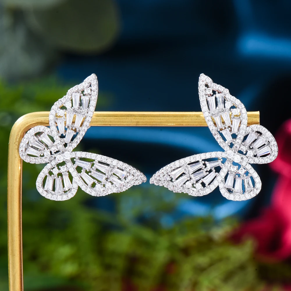 KellyBola Full Cubic Zircon Butterfly Stud Earrings Women's Wedding Banquet Shows Fashionable Exquisite High Quality CZ New