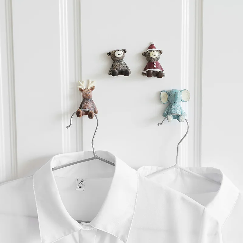 2022 Christmas Storage Hook Free Nail Single Wall Hooks Decorative Snowman Elk 3D Wall Hook Key Hair Pin Holder Decorative Home