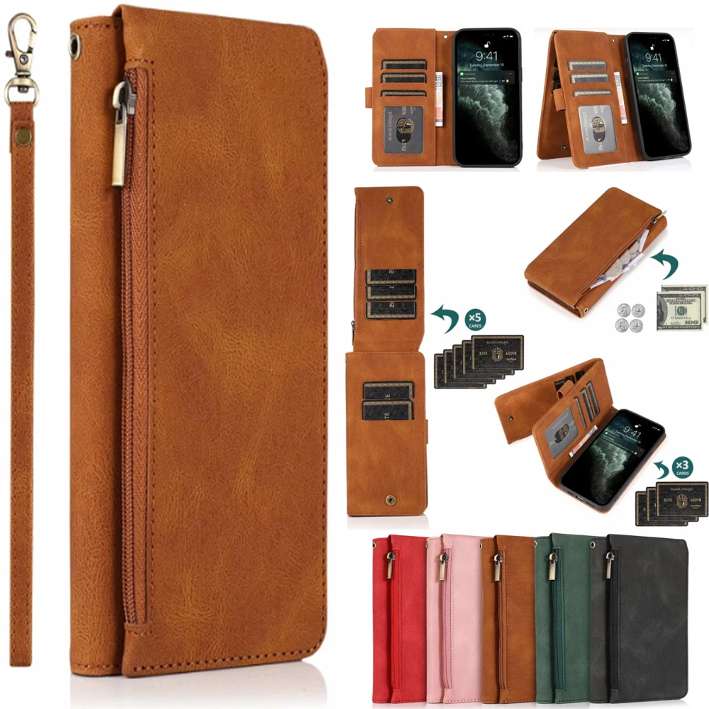 For Xiaomi Mi 11/Mi 11i/Mi 11 Lite/Mi 11 Ultra/Mi 11 Pro Ultra Thin Zipper Cover Wallet 8 Card Magnetic Flip Leather Case