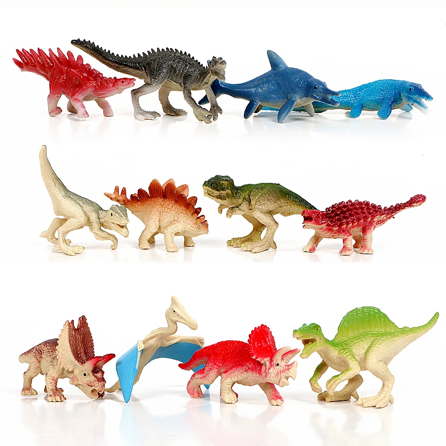 Ensemble de jeu de Mini dinosaures colorés réalistes de 12 pièces, modèles d'animaux assortis de jouets de figurines de dinosaures pour enfants