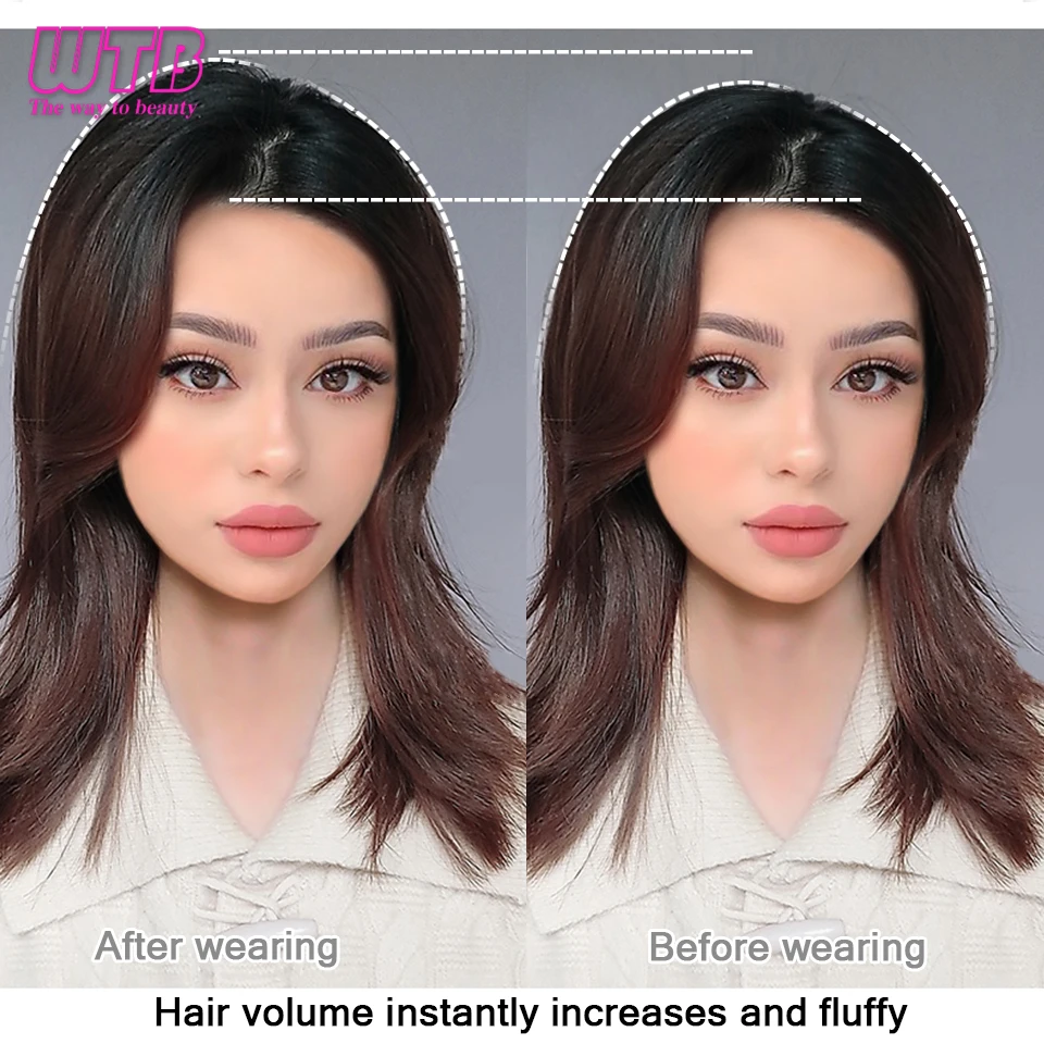 WTB Synthetic Invisable Seamless Hair Pads hairpieces Clip In One Piece 4 Clips Increase hair volume Hair Extensions Top Side Co