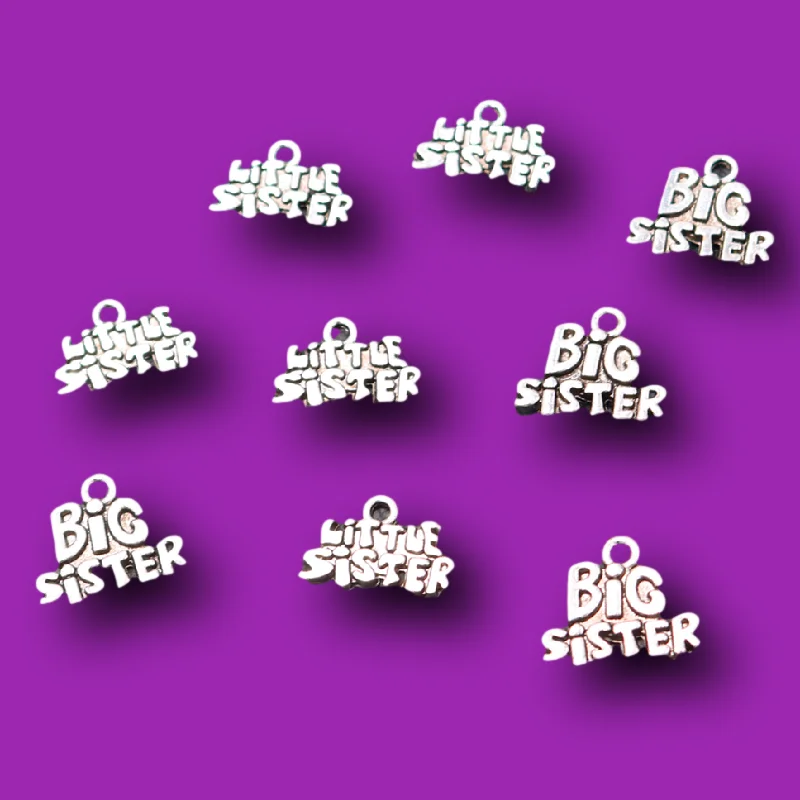 16pcs Silver Plated Big/Little Sister Metal Tags Pendants Retro Bracelet Earrings Accessories DIY Charms  Jewelry Carfts Making