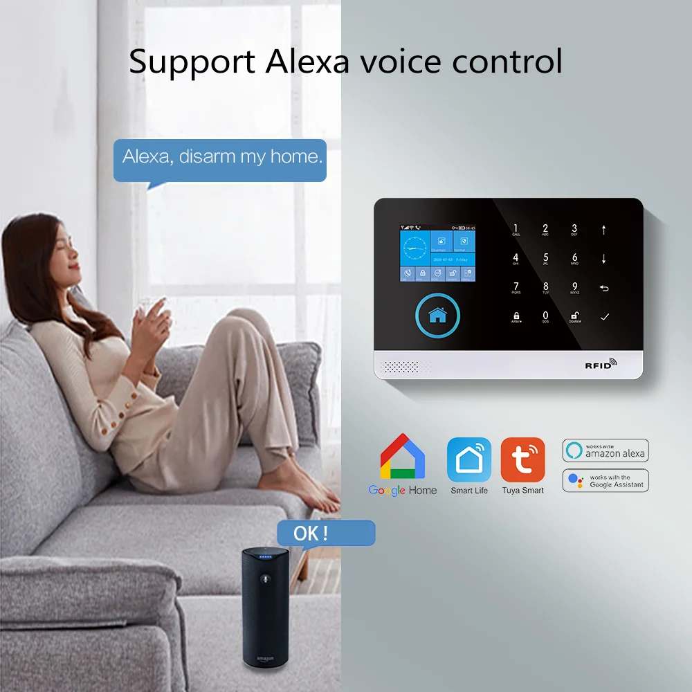 Mulo Tuya Wifi Gsm Alarm Security Systeem Met Rookmelder Alexa Compatibel App Controle Smart Home Inbreker Kit
