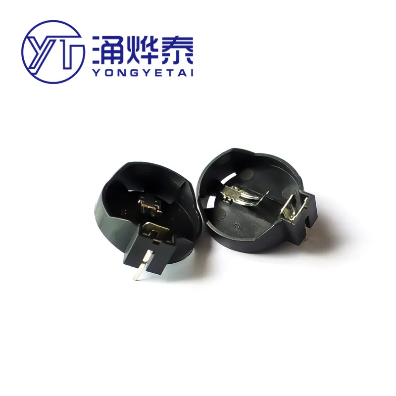 YYT 10PCS 2032 2Pin black battery holder CR2032 2025 2016 in-line motherboard battery holder