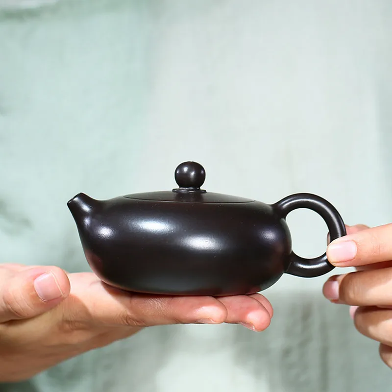 180ML Chinese Yixing Filter Tea Pot Purple Clay Flat Xishi Teapots Raw ore black Mud Kettle Handmade Boutique Zisha Tea Set