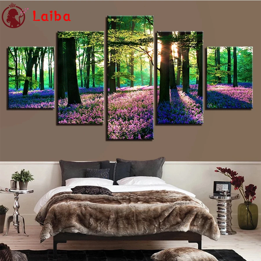 

Diamond Painting Trees Forest Purple Lavender Flowers Cross Stitch Diamond Mosaic Embroidery crystal Beaded Handicraft 5pcs