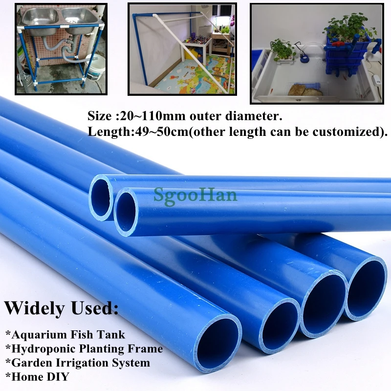 

2pcs Size 20~110mm Blue PVC Pipe Aquarium Fish Tank Pipe Garden Irrigation Watering Hydroponic Planting Frame Tube 49~50cm Long