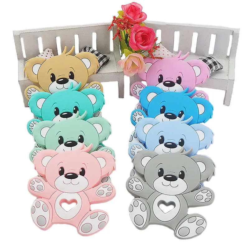 Chenkai 5PCS Silicone Bear Teethers Food Grade Baby Cartoon Pacifier Teething For Baby Nursing Accessories and Gifts BPA Free