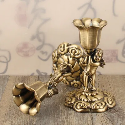 2Pcs/set Single Bronze/Tin Color Metal Candle Stand Metal Table Home Decoration Candle Stick  Candlesticks For Church Decoration image 3