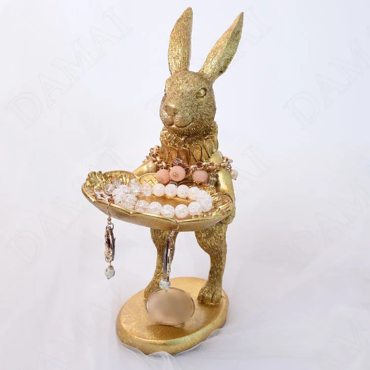 

Европейская статуя из смолы, позолоченный милый кролик, декоративный органайзер для ювелирных изделий, гостиной, ТВ, кабинета, современные украшения для дома