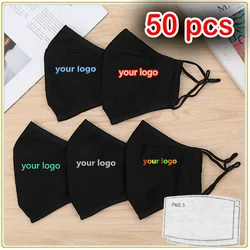 50Pcs maschere di cotone personalizzate filtro PM2.5 antipolvere e influenza maschera stampa foto lettera design gratuito