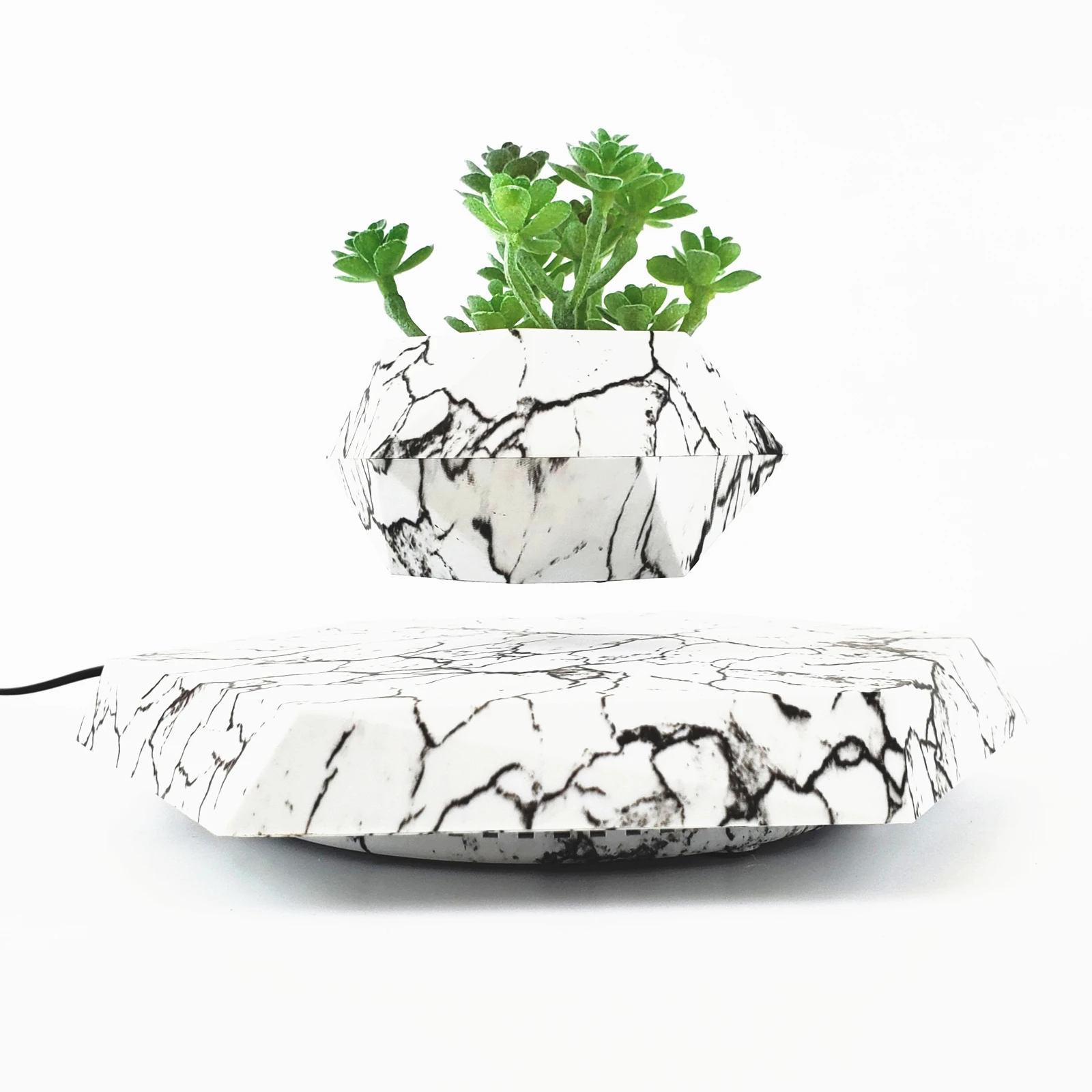 HCNT Levitating Plant Pot Marble Color Floating Planter Magnetic Levitation Bonsai Pot Office Home Decoration Kids Birthday Gift