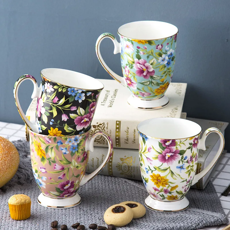 300ml Royal Fine Bone China Coffee Cup With Gold Trim Creative Water Tea Mug With Handle Gift Party Cup