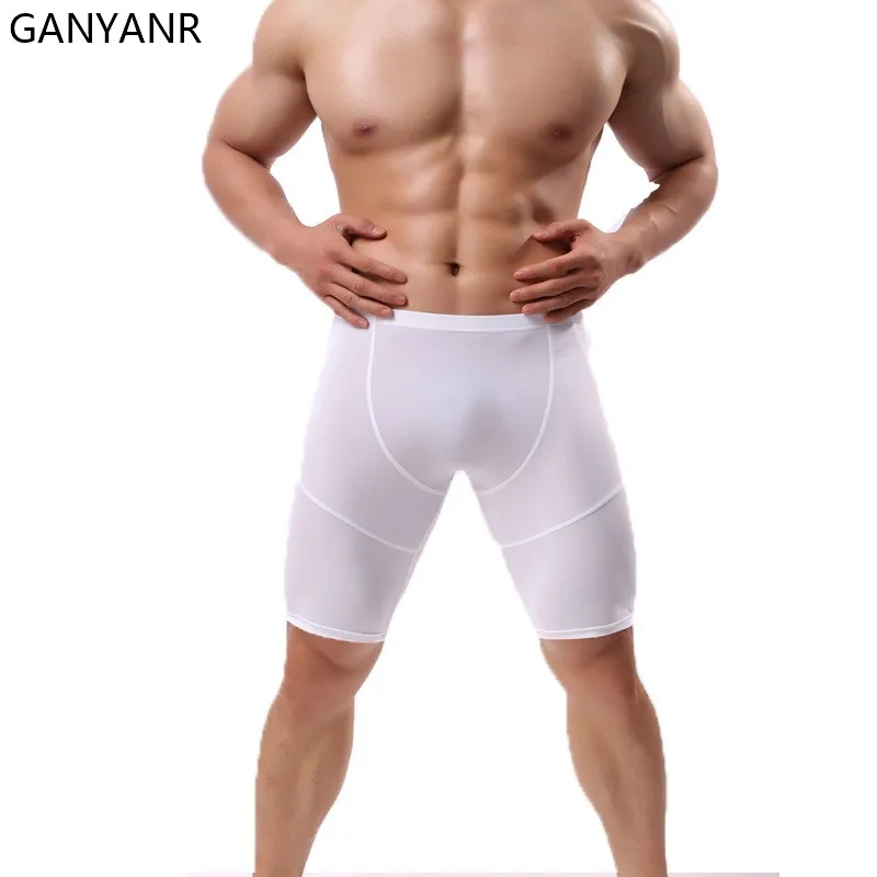 GANYANR Men Running Tights Compression shorts Leggings Gym Sportswear Fitness Sexy Basketball Sport Yoga quick dry workout pouch