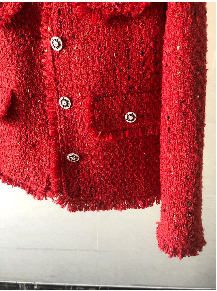 2021 autunno inverno nuove donne rosso nappa giacca di Tweed cappotto femminile di lusso Casual capispalla per le signore