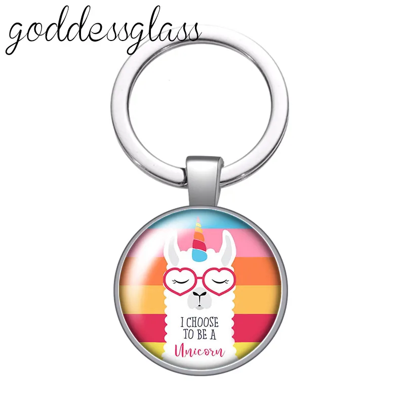 Lovely Alpaca NO DRAMA LLAMA Fashion Cute glass cabochon keychain Bag Car key chain Ring Holder Charms keychains for Gifts