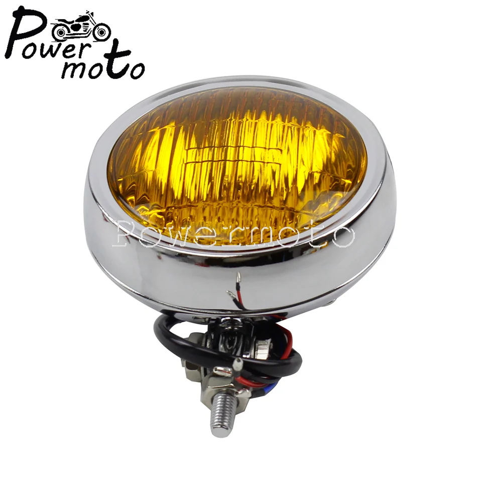 4.5\'\' 12V Motorcycle Retro Headlight Yellow Head Lamp Sealed Beam For Harley Softail Custom Sportster XL Cafe Racer Honda Suzuki