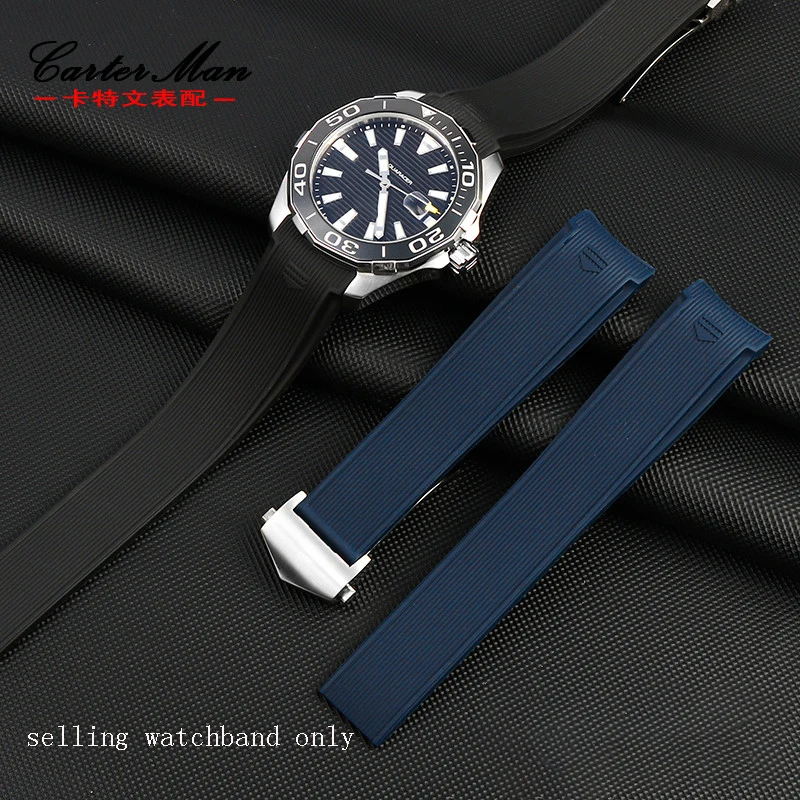 The silicone watch strap for T-AG Heuer Jingqian way201 series Calella arc rubber strap for men\'s 22mm Waterproof watchband