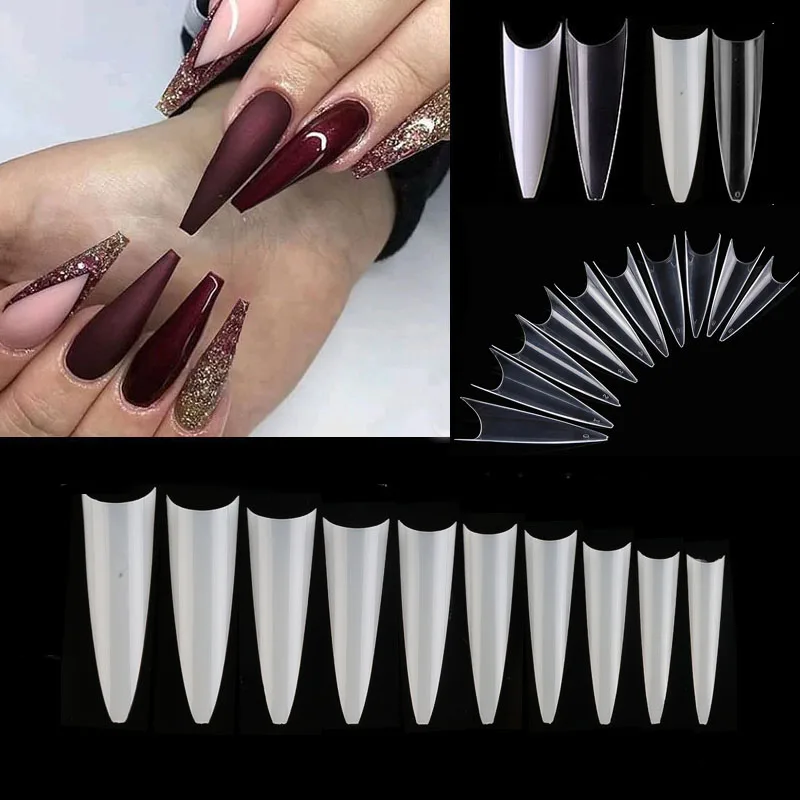 

600pcs/pack Stiletto French False Nails Transparent Natural Color XXL Long Fake Artificial Nail Tips Press On Nails