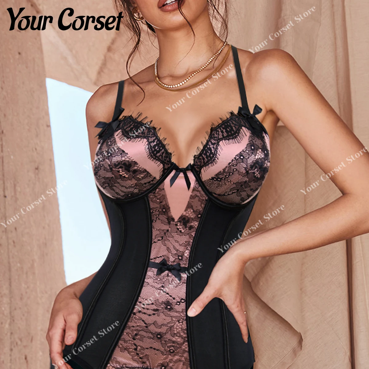 Sexy Lingerie Corset Top Victorian Lace Corset Bustier Garter Straps Private Erotic Lingerie Set bowknot Corset with Straps