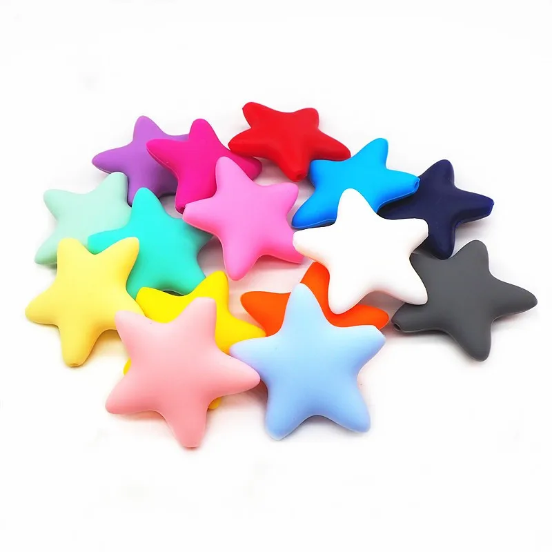 Chenkai 50PCS Star Silicone Focal Beads For Beadable Pen Silicone Charms for Pen Keychain Making DIY Silicone Characters